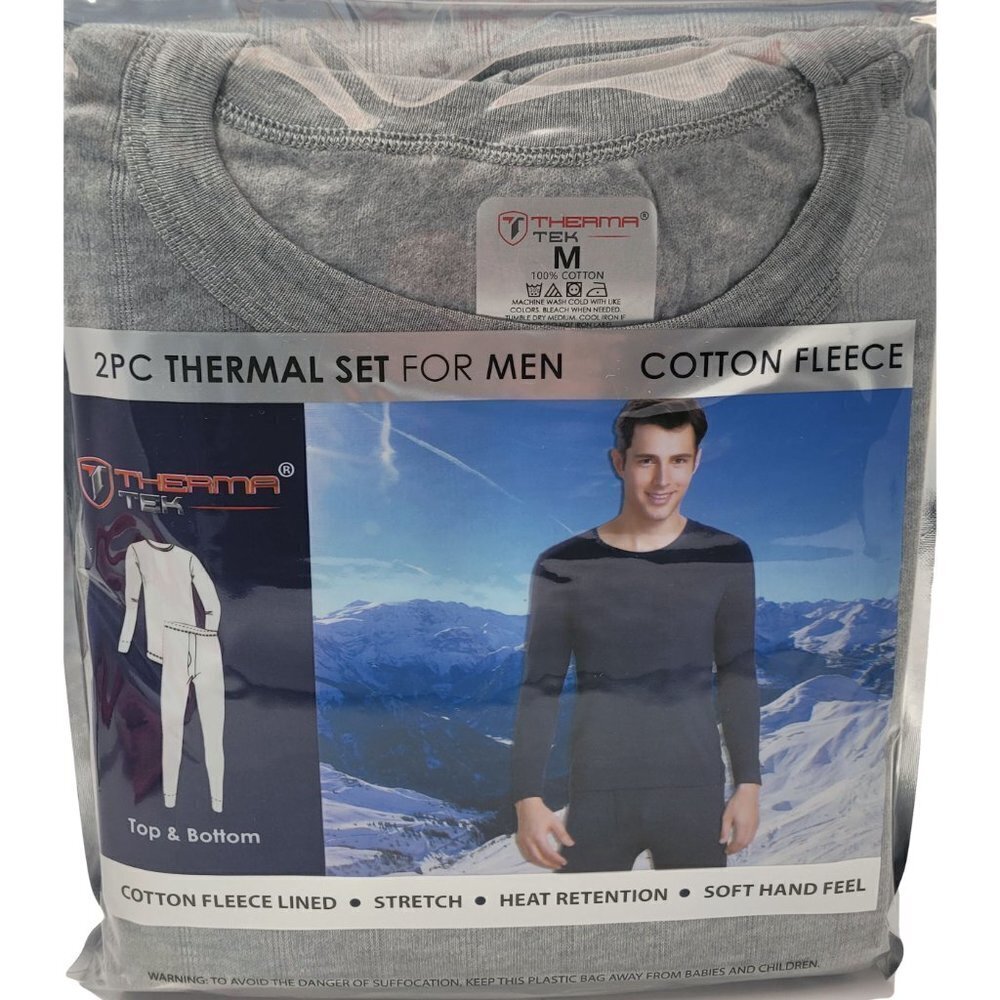 Men Thermal BaseLayer Winter 100% Cotton Fleece Lined Long John Warm Top Pants